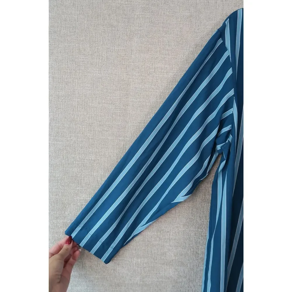 Lafayette 148 New York Teal & White Striped Popover Blouse